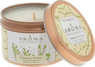 Aroma Naturals Tin Candle with Patchouli and Frankincense Essential Oil Natural Soy Scented, Meditation, 2 Count