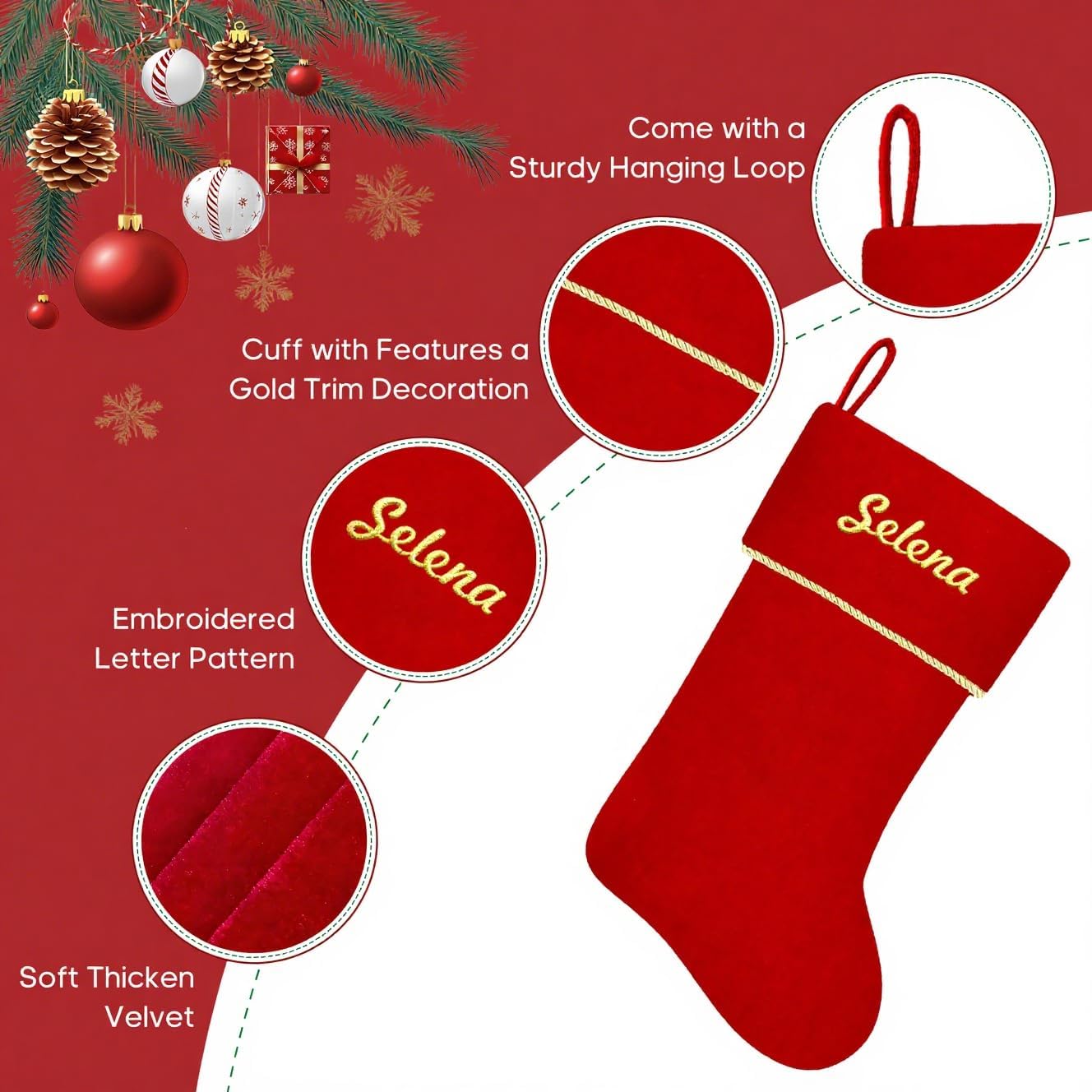 Personalized Santa Stocking with 3D Plush Character, Custom Embroidered Name Christmas Stocking for Family, 19 Inch Stocking with Monogram Option, Holiday Decor
