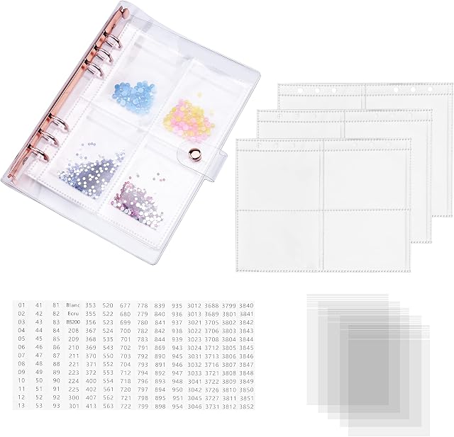 Diamond Painting Storage Book A5 Beads Storage Containers Diamond Painting Accessories Storage Binder with Pockets, 100 Self Sealing Bags Clear, 1 Number Stickers