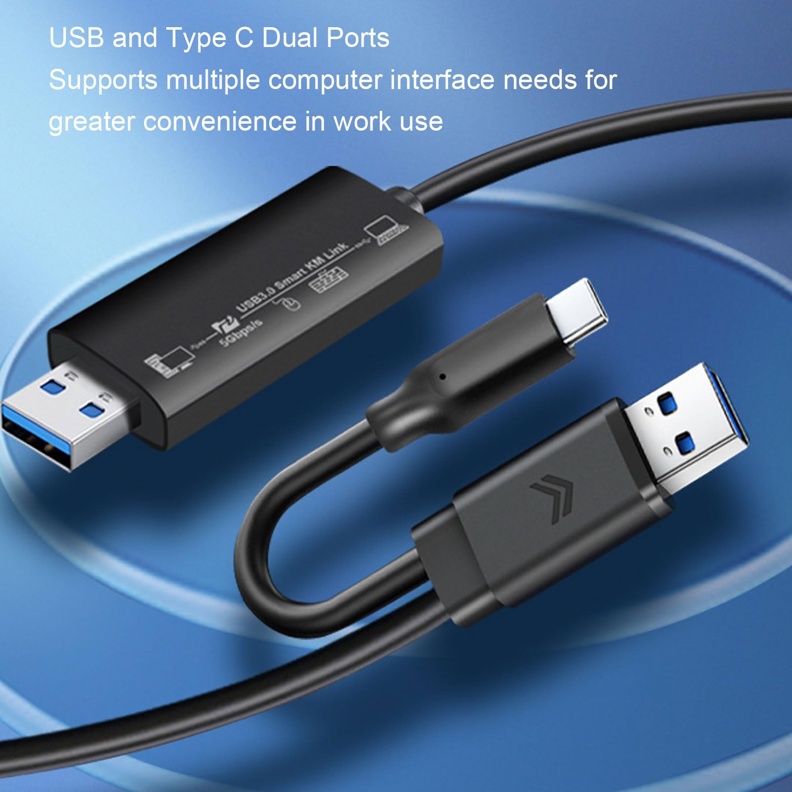 Cavo Dati USB, USB 3.0 a 3.0 Ad Alta velocità da 5 Gbps e Tipo C, Cavo di Trasferimento Dati da 6,6 Piedi, Doppie Opzioni di Trasferimento, per PC Portatile