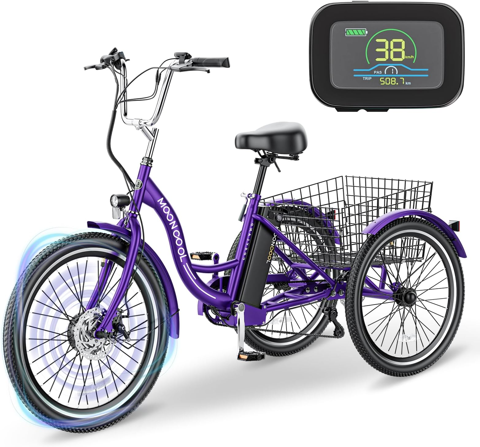 LILYPELLEElectric Tricycle for Adults, 350W 36V Electric Trike Motorized Three Wheel Electric Bicycle, 7 Speeds 3 Wheels 24" Adult Electric Tricycle with Large Basket