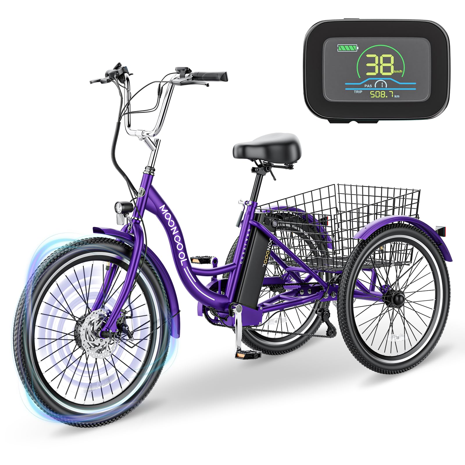 LILYPELLE Electric Tricycle for Adults, 350W 36V Electric Trike Motorized Three Wheel Electric Bicycle, 7 Speeds 3 Wheels 24" Adult Electric Tricycle with Large Basket