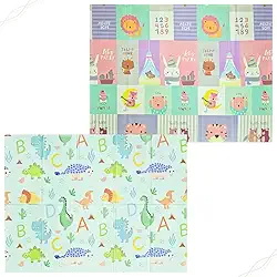 Tapete de Atividades Infantil Tatame Portátil dos Bebês e Crianças, Dupla Face, Dobrável, Macio, Gigante - Fácil de Guardar (BICHOS)