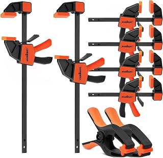 HORUSDY 8-Pack Woodworking Bar Clamps - 4x6" + 2x12" Quick-Grip F-Clamps + 2x Spring Clamps, 150lbs Load, Spreader Function