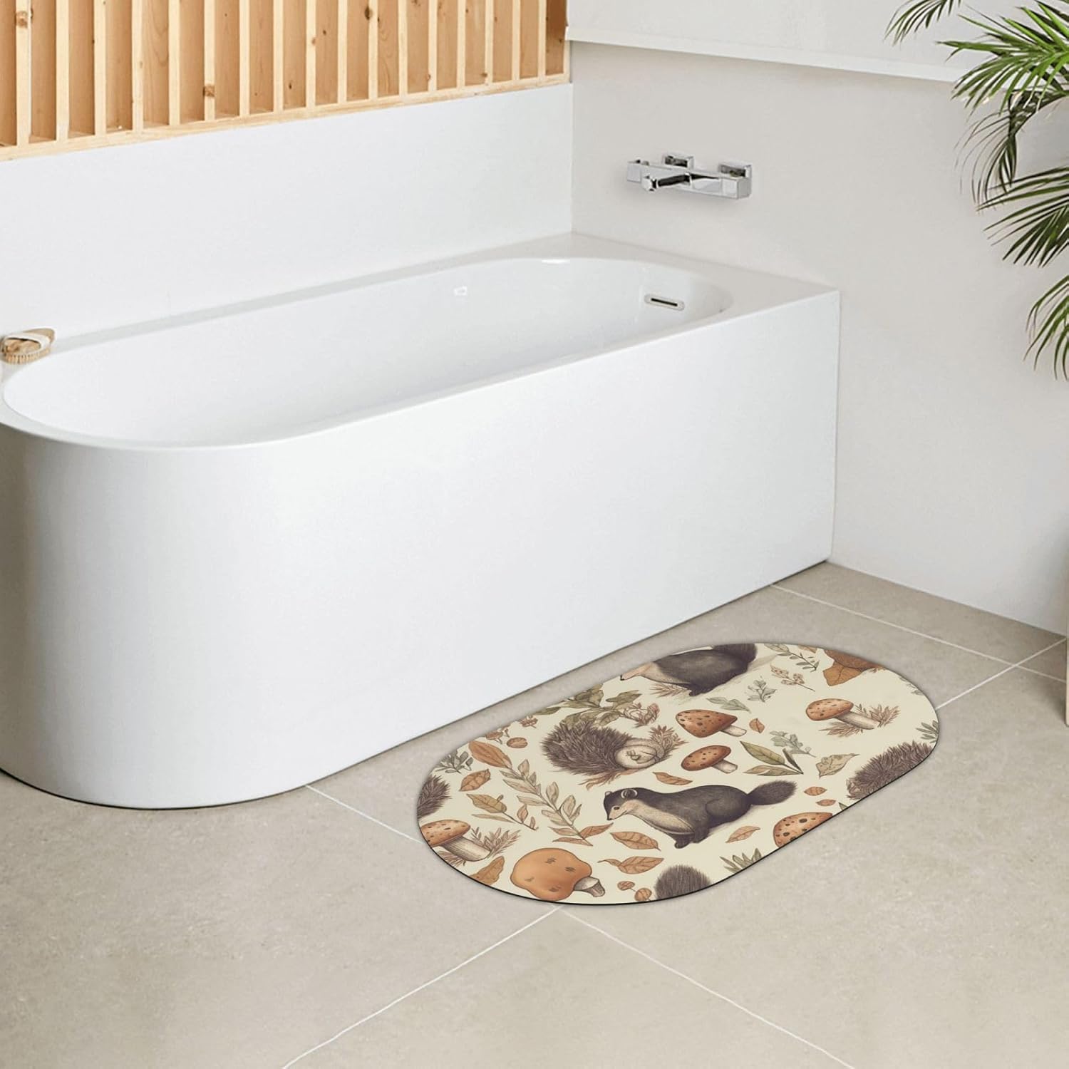 Stone Bath Mats Nature Lovely Hedgehog Squirrel Birds Diatomaceous Earth Bath Mat Super Absorbent Bathroom Floor Mat Quick Drying Diatomite Shower Mat for Shower Bathtub Bathroom Accessory 19.7x31.5in