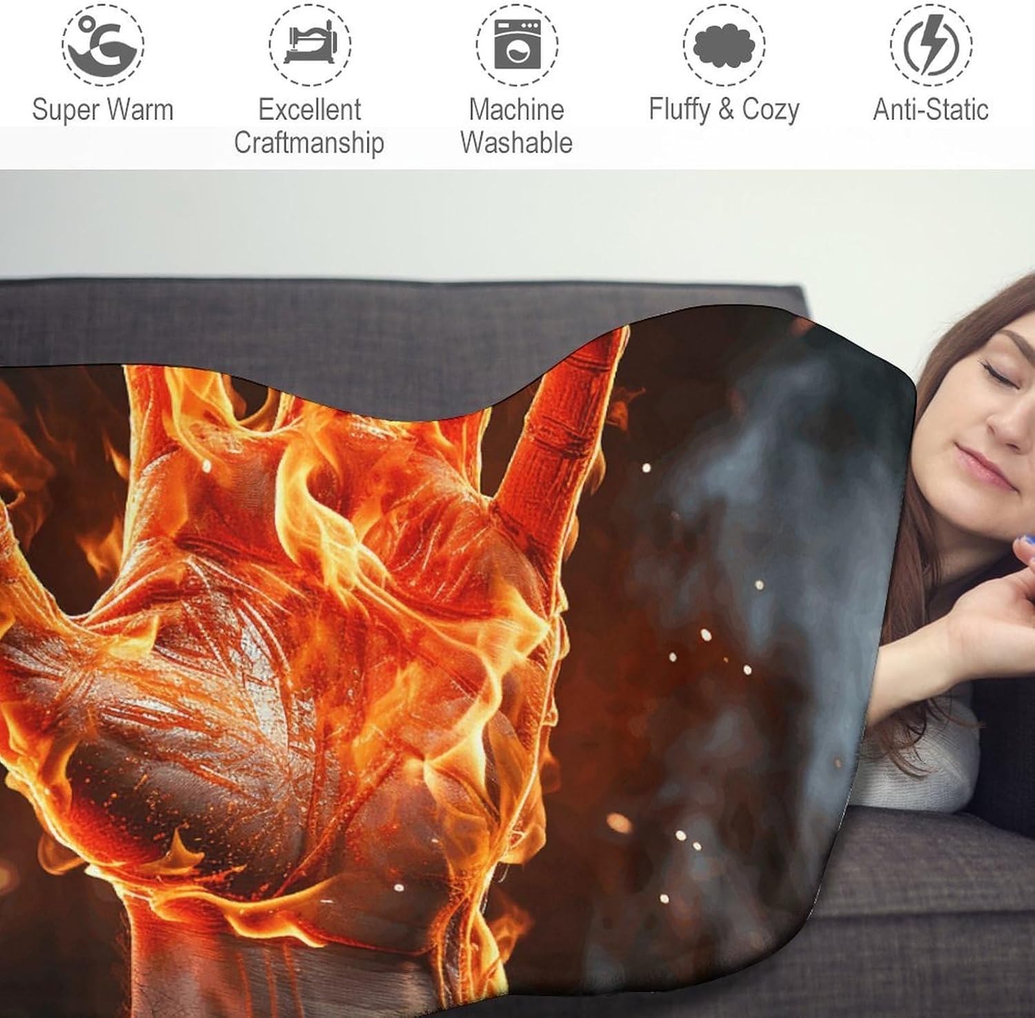 Fire Flame Hand Blanket Round Beach Tapestry Flannel Round Tablecloth Boho Beach Blanket Home Decor Indie Rug Comfortable Yoga Mat for Multi Scenario Usage