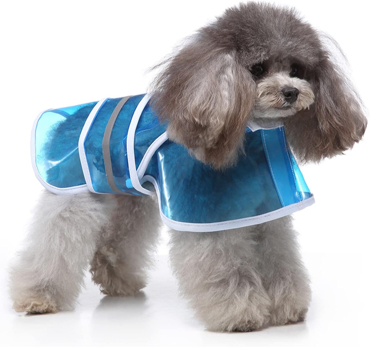 Clear Dog Raincoat with Adjustable Belly Strap and Leash Hole - Hoodie with Reflective Strip Slicker Rain Poncho Jacket for Small Medium Dogs