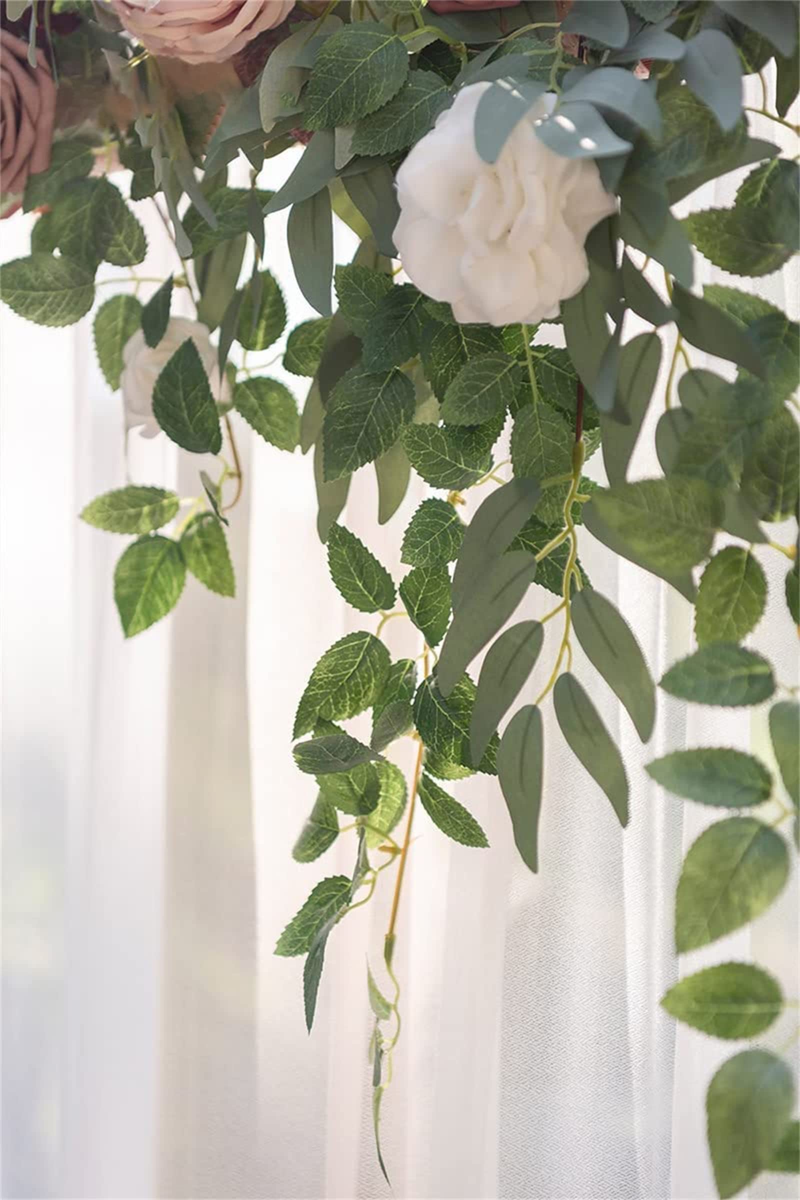 Künstliche Eukalyptus-Girlanden in Orange, romantische Hochzeitsbogen-Blumen im Boho-Stil, hängende Seidenranken-Hochzeitsgirlande mit grünen Blättern für Hochzeits-Party-Dekoration