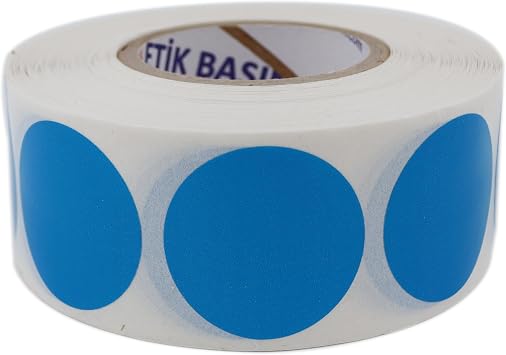 PP Opak Daire  aretleme Etiketi Rulo Etiket, 30mm x 30mm  ap 1000 Adet, Yuvarlak Mavi Renkli Zemin Bask l  Kontrol Etiketi, End striyel ve Masa st  Barkod yaz c lar ile uyumludur. Mavi