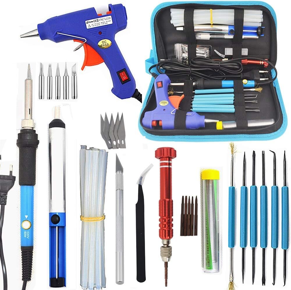 Soldering 60W Thermostatic 220v electric soldering iron welding aid DIY repair with soldering iron pliers tool kit tweezers solder wire - (CN, Color: 60W TOOL bag 1)
