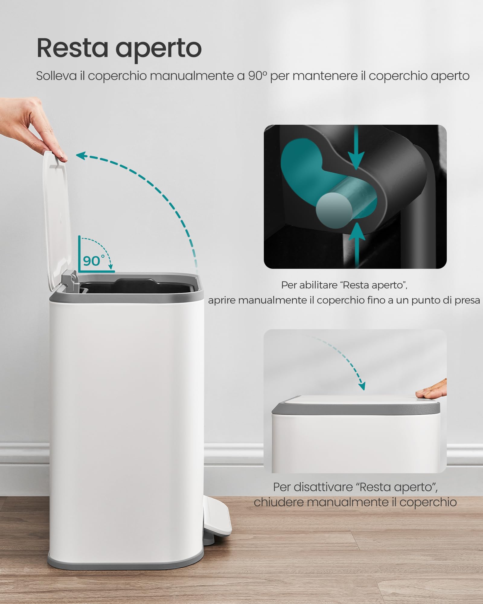 SONGMICS Pattumiera da Cucina, Cestino a Pedale da 20L, Pattumiera in Acciaio, Coperchio a Chiusura Morbida, Rimane Aperto, Secchio Interno, Ampio Pedale Antiscivolo, Bianco Nuvola LTB542W02