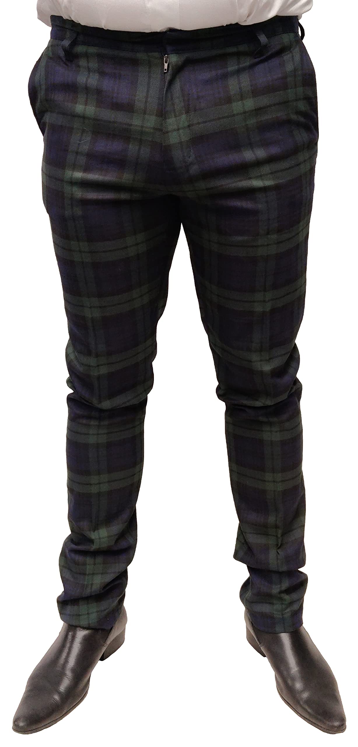 Mazeys Mens 60s Vintage Retro Mod Checked Tartan Skinny Fit Trousers (38 W 34 L, Blackwatch)