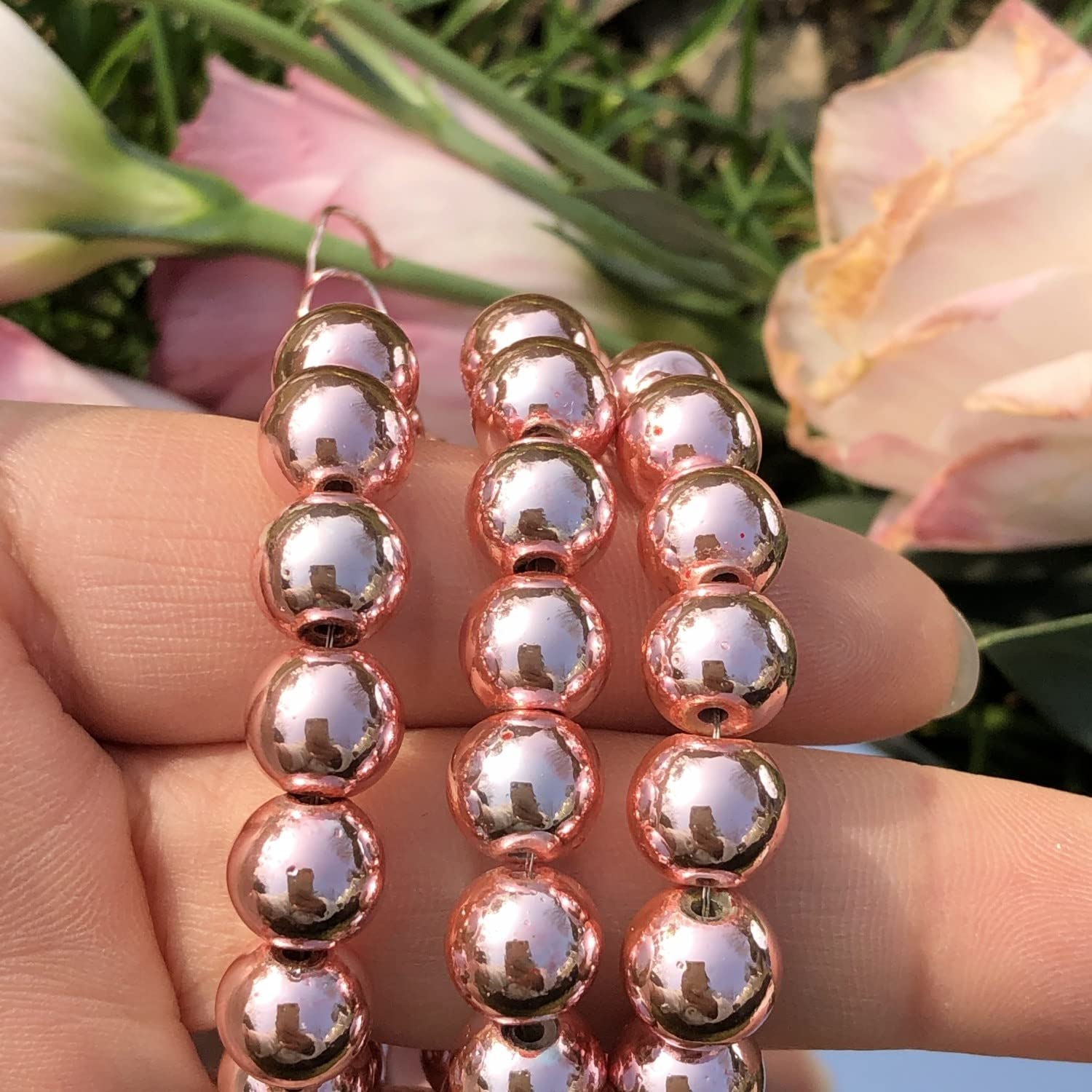 LYVQZPWLRpiedras preciosas de piedra natural, Cuentas de piedra natural de hematita rosa brillante, lisas, redondas, sueltas, for hacer joyas, accesorios de pulsera, 4/6/8/10 mm, Z923(4mm 9095pcs)