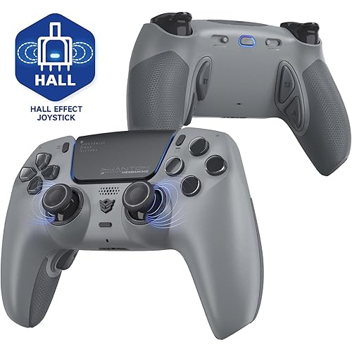 HEXGAMING PHANTOM Pro Controller with 4 Remappable Buttons, 6 Remapping Profiles, 8 Interchangeable Analog Stick, and Adjustable Triggers Compatible with ps5, PC, Mobile - Hall Effect 1994 Gray