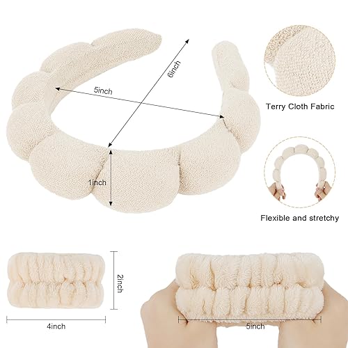 Miniatura 6 de WHAVEL Juego de 6 diademas y muñequeras de tela de rizo para spa, diadema de esponja hinchada, diadema de esponja para lavado de cara, banda para el