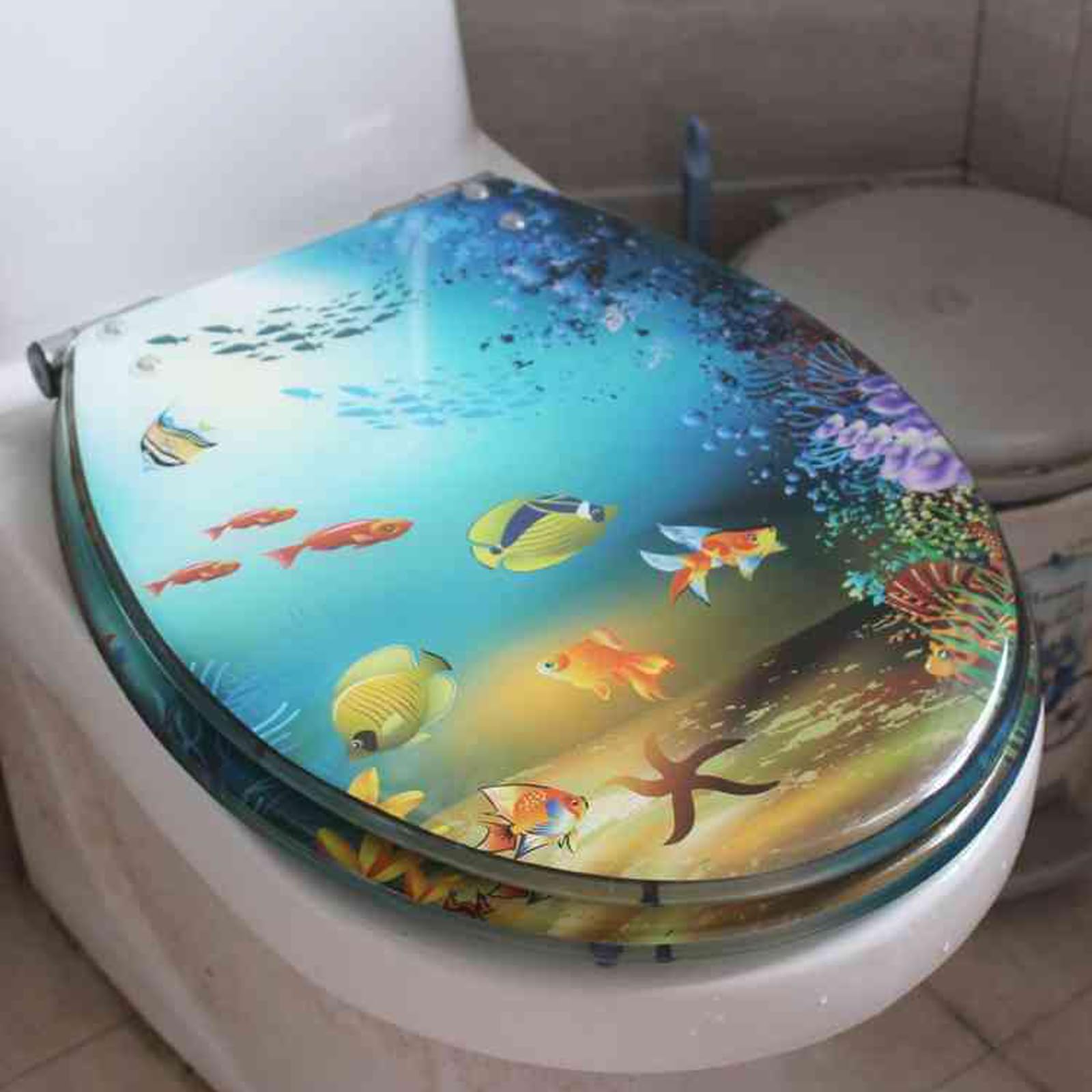Soft Close Toilet Seat, Transparent Resin Toilet Seat Soft Close for U V O Type Toilets 33-39x42-49cm Multicolor Pack of 1(E Style)