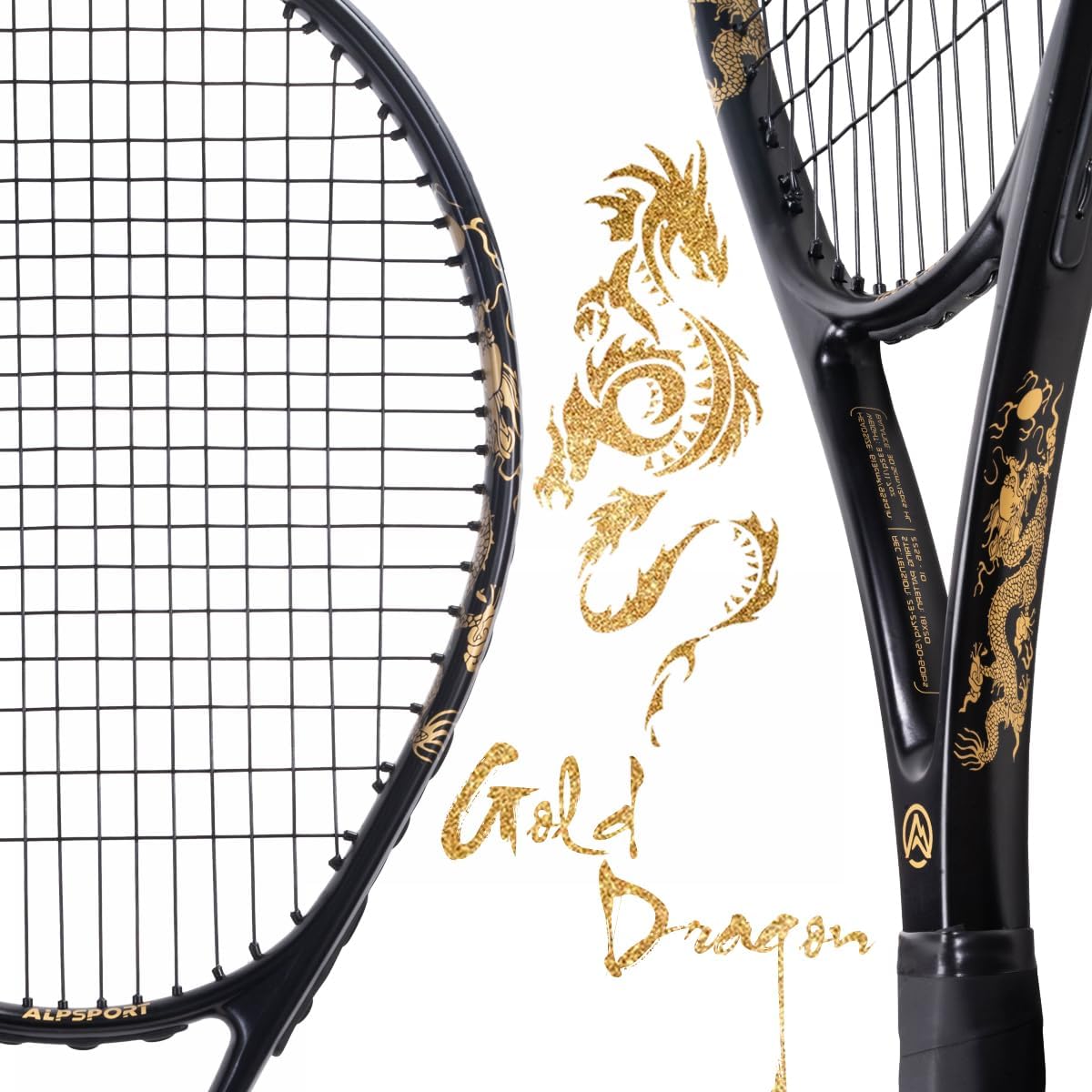 JL Golden Dragon Pattern Tennis Racket for Adults 27 inch, Durable Pre-Strung Racquet with 1 Tennis Bag and 2 Tennis Balls, Outdoor Recreational Sport for Beginner Playing
