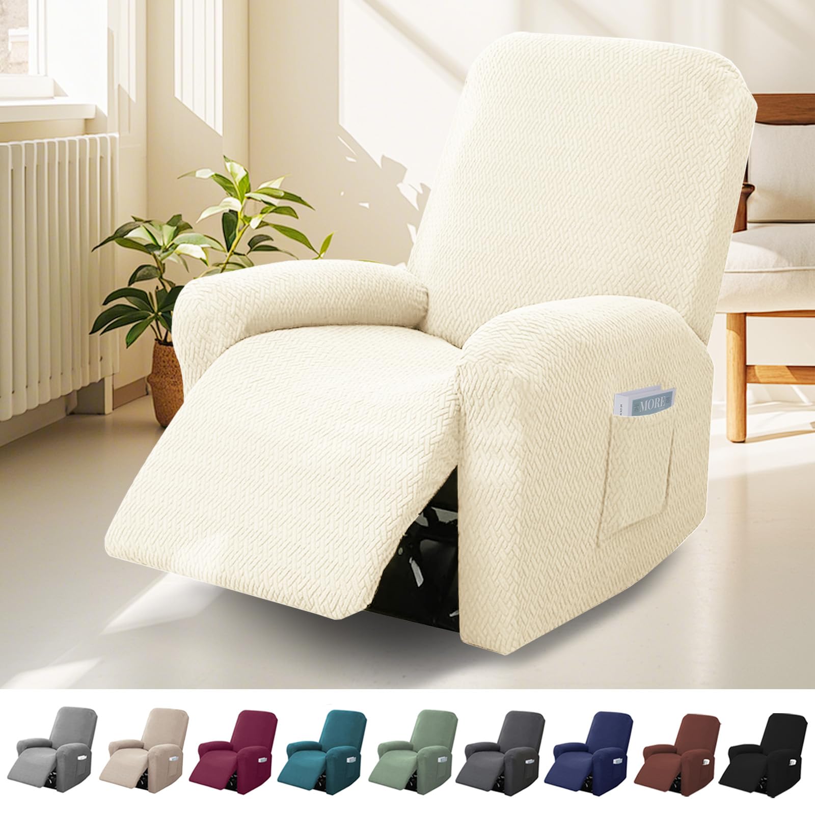 Funda para sillón de 4 Piezas, Funda elástica con Bolsillos para sillón Relax de 1 Plaza, Funda Protectora para sillones de televisión y sillones Relax, Antideslizante