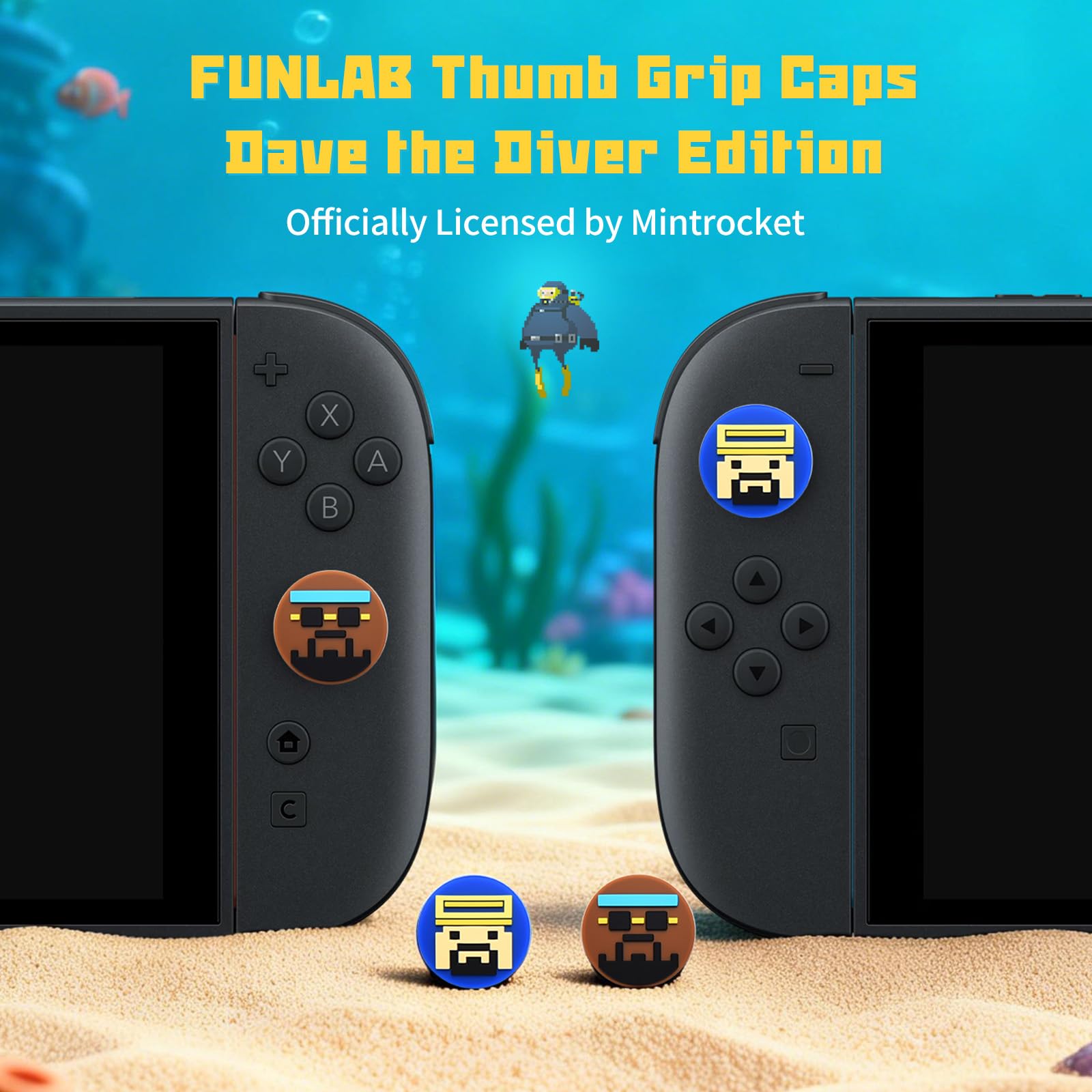 FUNLAB Capuchons en silicone pour Nintendo Switch 2,protège-joysticks antidérapants avec grip amélioré et confort optimal,édition Dave the Diver,compatibles Switch 1 et Pro Controller,lot de 4 pièces - 3