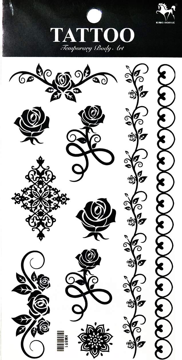 Amazon.com: Tattoos 2 Sheets Beautiful Black Rose Vine Temporary Tattoos  Stickers Fake Body Arm Chest Shoulder Tattoos for Men : Beauty & Personal  Care
