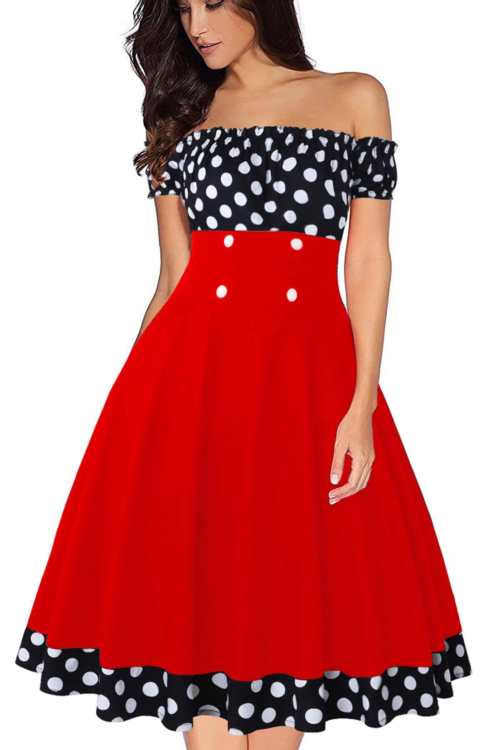 AXOE Femme Robe Années 50 Rockabilly Vintage Pin up Manches Courtes pour Ete Guinguette