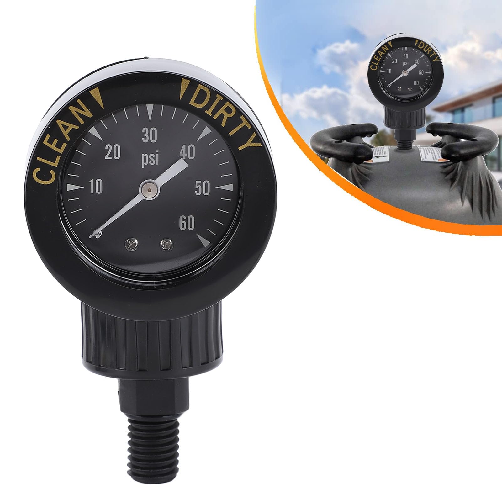 Assemblaggio della valvola di rilascio del manometro dell’aria da 0 a 60 PSI, ricambio per il manometro della pressione del filtro di piscine e spa con filettatura esterna da 1/4"