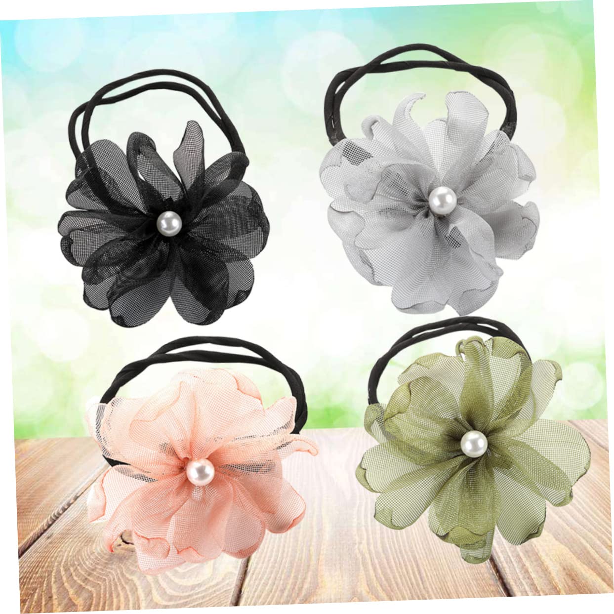 FRCOLOR Juego De 3 Coleteros Elásticos De Encaje Para Mujer Y Niña Accesorios Para El Cabello Color Negro Verde Y Gris 4 Unidades X 3