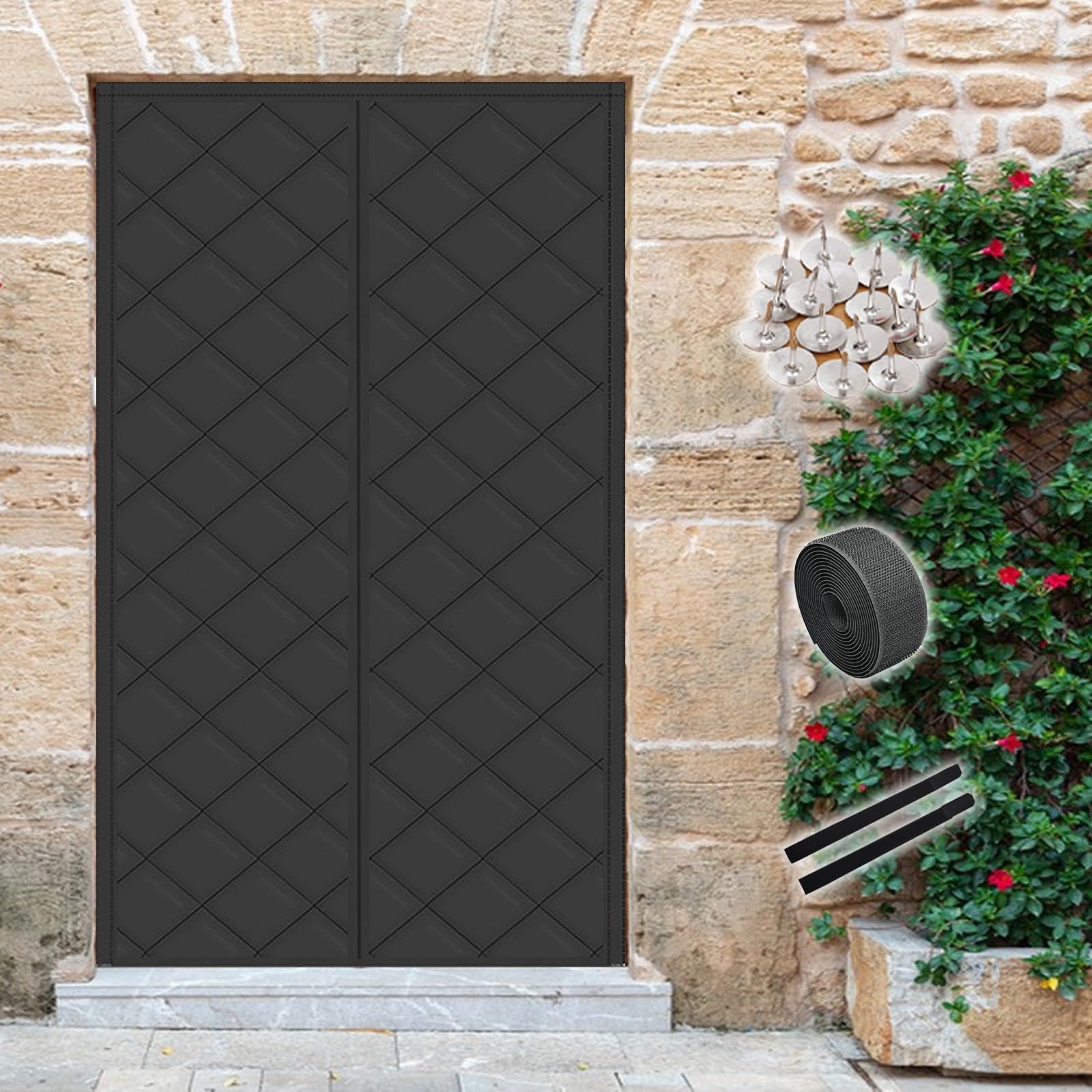 Rideau de porte isolant thermique magnétique épais anti froid amovible noir