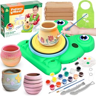 Aujazyble Pottery Wheel for Kids 6-12: Complete Air Dry Clay Kit with Tools, Paints & Apron - Arts Crafts Birthday Gift Girls Boys