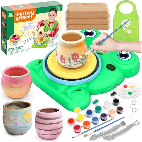 Pottery Wheel for Kids - Complete Pottery Painting Kit Arts and Crafts for Kids Ages 8-12 with 3 Pack Air Dry Clay Art Supplies Toys for Girls Boy Birthday Gift for 6 7 8 9 10 11 12+