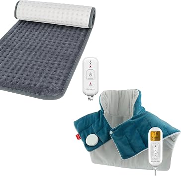Comfytemp 12"x24" Heating Pad with 6 Heat Levels and Comfytemp Heating Pad for Neck and Shoulders with 9 Heat Levels, 11 Auto Off, Backlight, Washable, Valentines Day Gifts for Men Women