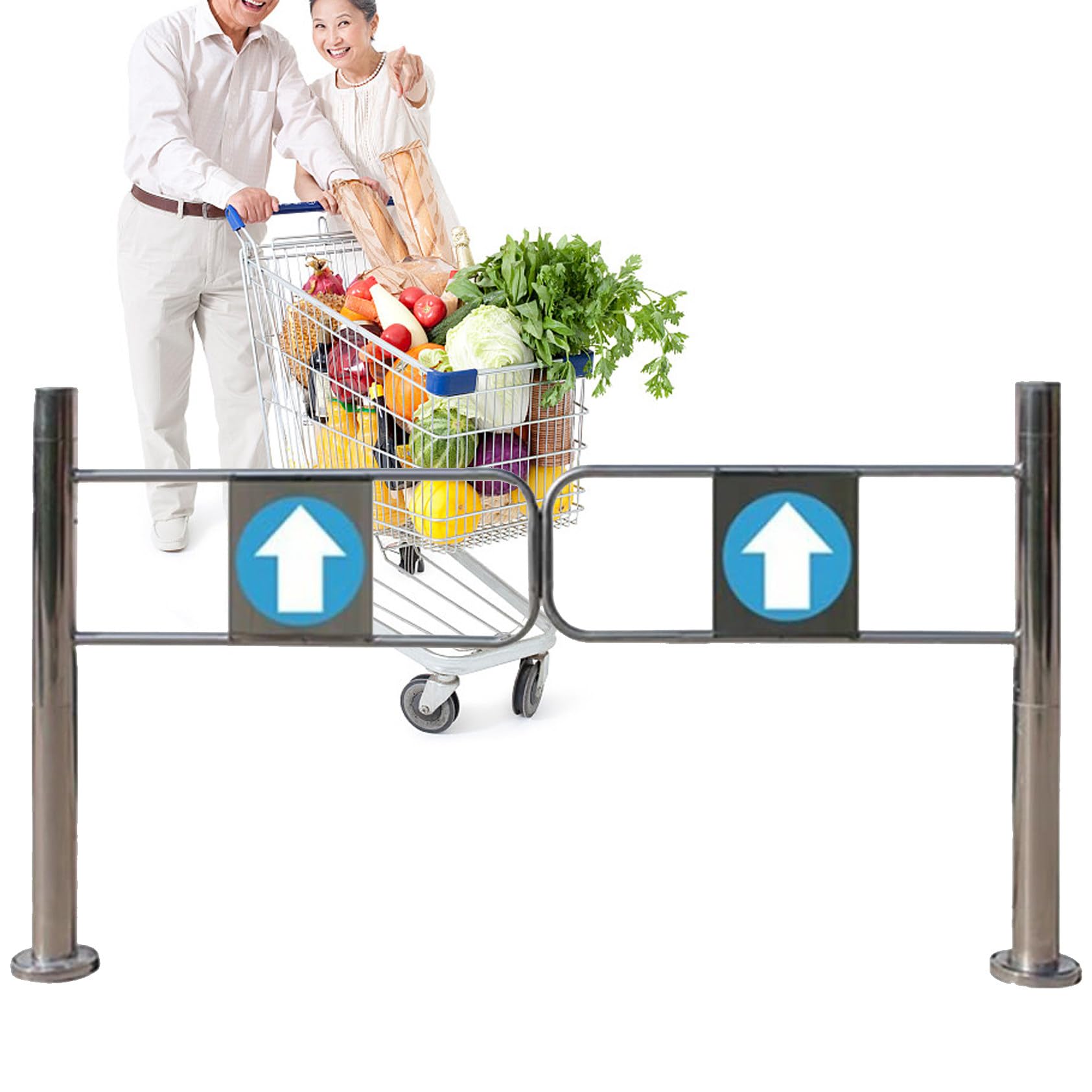 Portillon de sécurité en métal pour entrepôt – Portillon pivotant à fermeture automatique pour entrée de supermarché, porte de clôture unidirectionnelle durable, idéale pour comptoir de cais