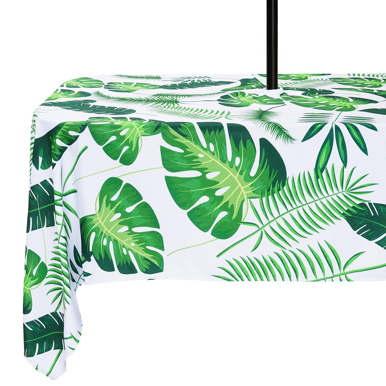 Nappe rectangulaire imperméable pour l'extérieur avec trou de parasol pour pique-nique, fête de jardin [152 x 213 cm Feuille de palmier]