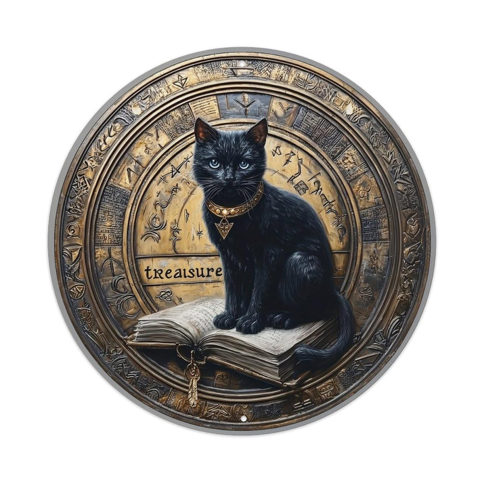 Black Cat On Ancient Book Metal Tin Sign Plaque