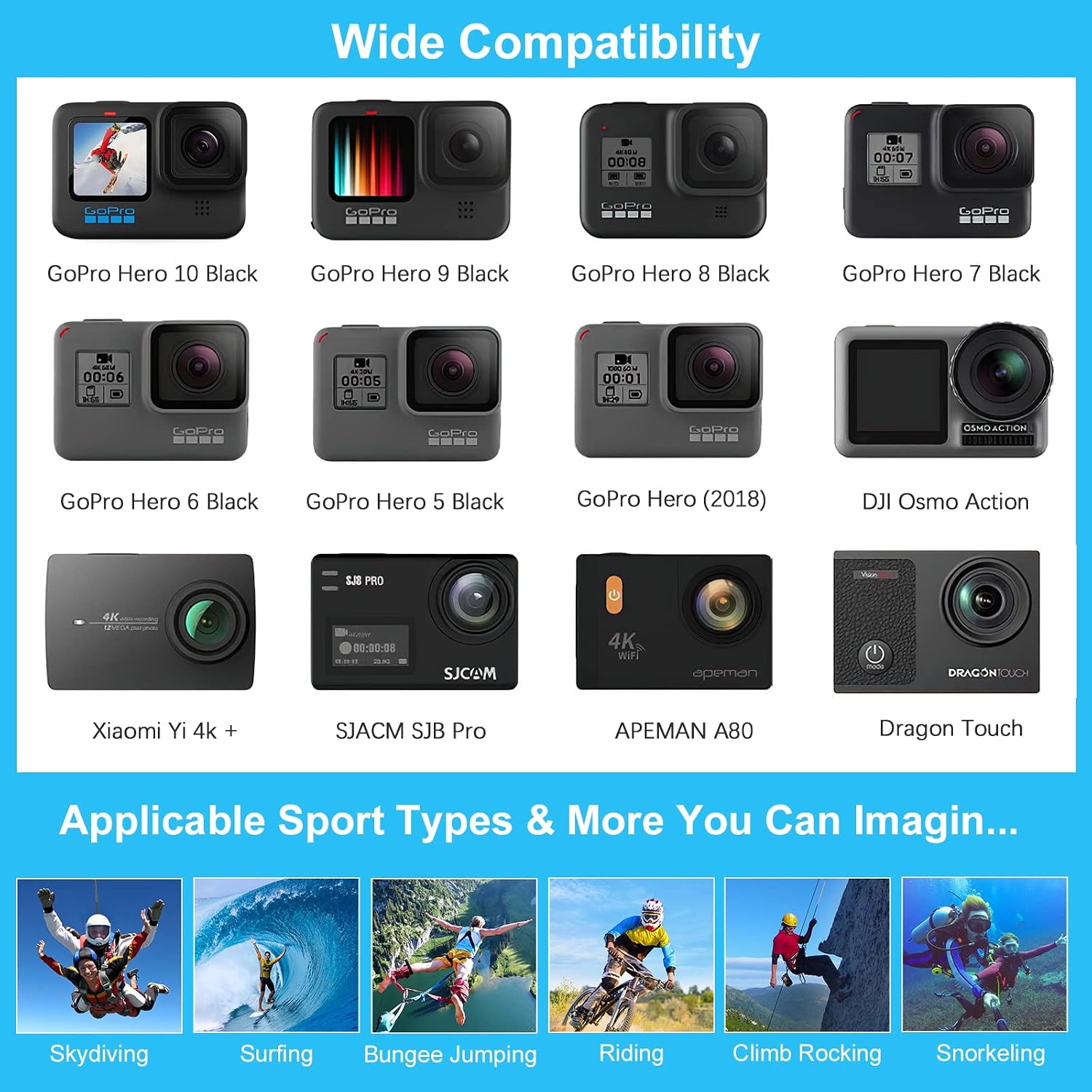 Artman Upgraded Action Camera Accessories Kit 61-in-1Compatible with GoPro Hero 10/9/8 Black, GoPro Fusion, Max, Hero 7 6 5 4 3 2 1 Black Silver SJ4000/ SJ5000/ SJ6000 DJI OSMO Action-Black