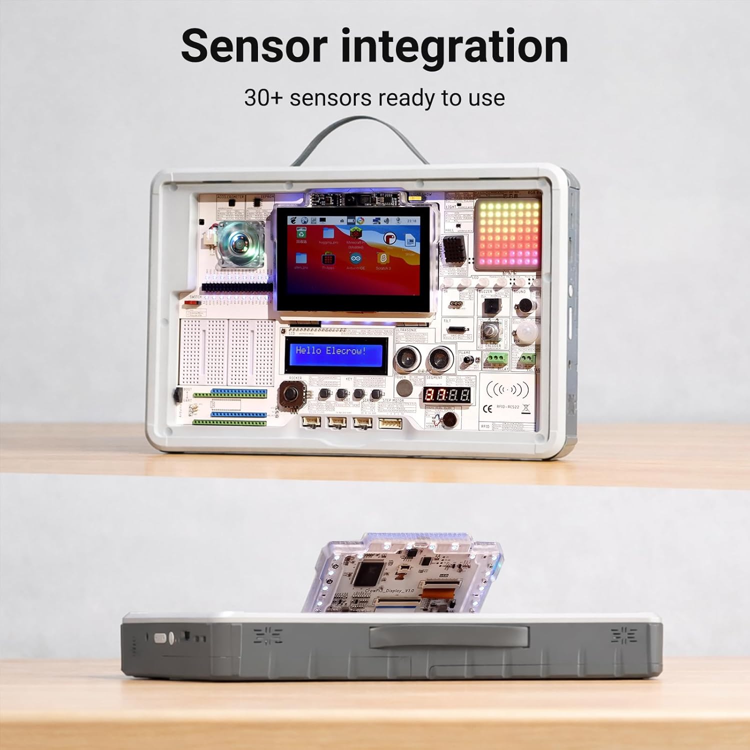 CrowPi 3 for Raspberry Pi 5, All-in-One AI Learning and Development Station with 4.3 Inch Touch Screen, Camera & Microphone, Raspberry Pi 5 AI Kit Supports OpenCV, LLM Projects (Basic kit)