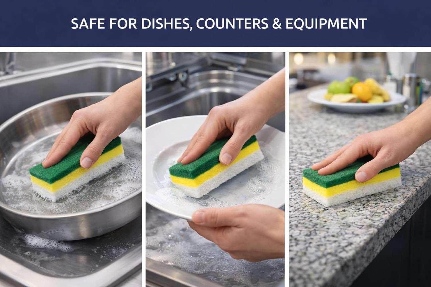 Full Size Dual-Sided Heavy Duty Cleaning Sponges – 40 Pack - Yellow Foam & Green Non-Scratch Scrub Pad – Individually Wrapped Commercial Dish & Surface Sponges for Kitchen, Restaurant & Janitorial Use