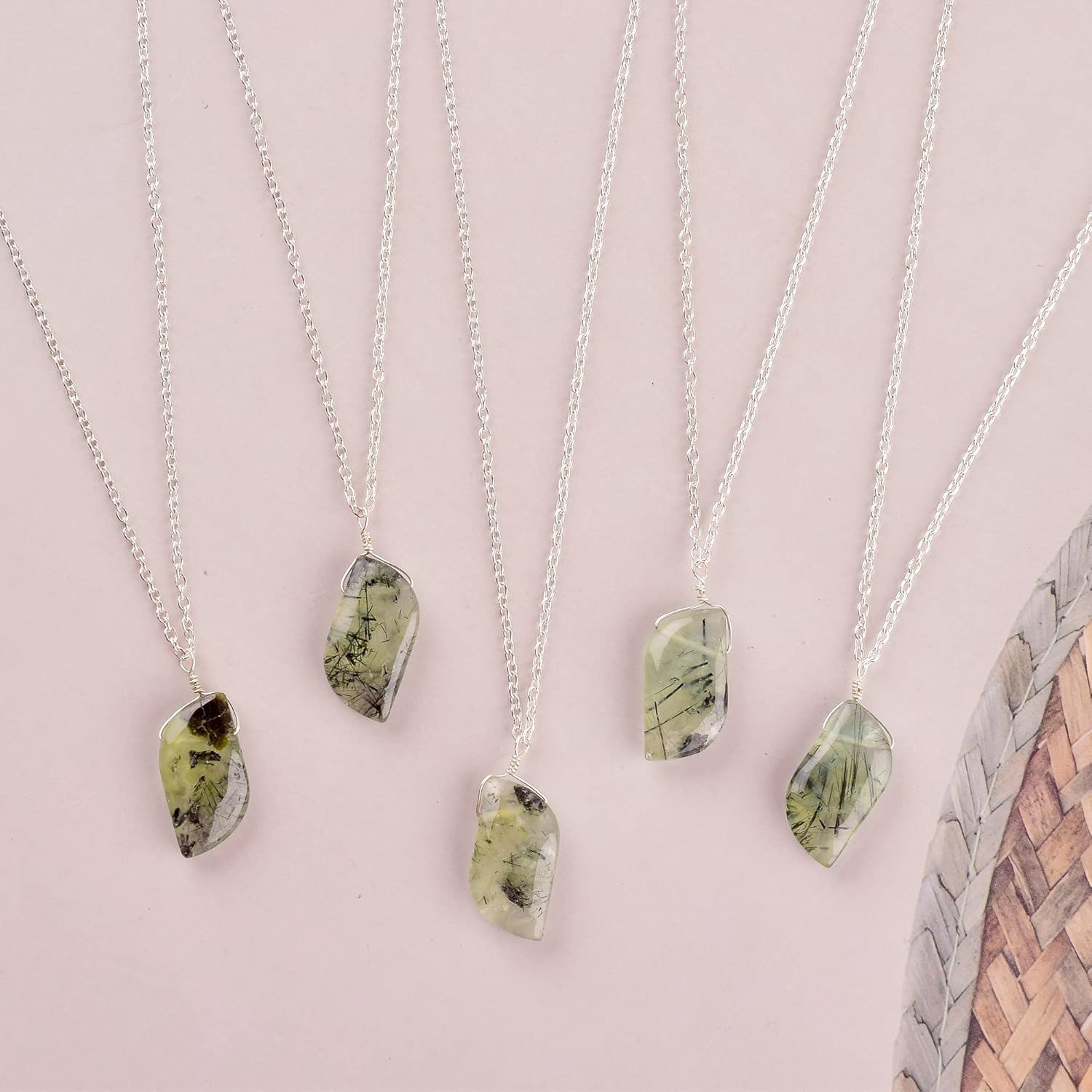 Natural Green Prehnite Crystals Pendant Necklace, Fancy Cabochon Gemstone, Energy Healing Crystals, Birthday, Gift for Her, Gemstone Jewelry 18 inch AAA+ Quality (Leaf) - Image 7