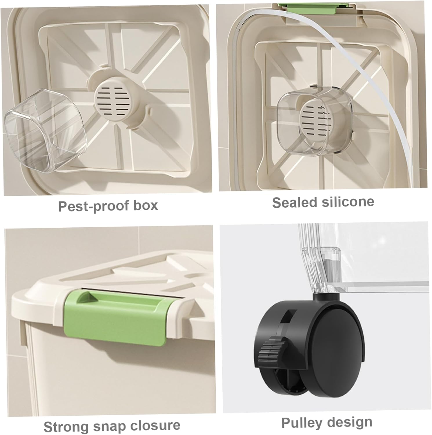 Rice Storage, 33 lbs Storage Container with Wheels Airtight Food Bin for Rice, Flour, Pet Food, Transparent Holder Bin Keeper Containers