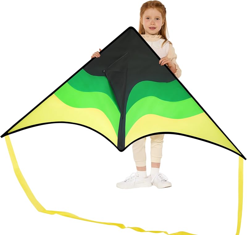Large Delta Kite Gradient Green– Easy to Fly for Kids and Adults, Beach Kite with 328 ft String for Outdoor Games and Activities