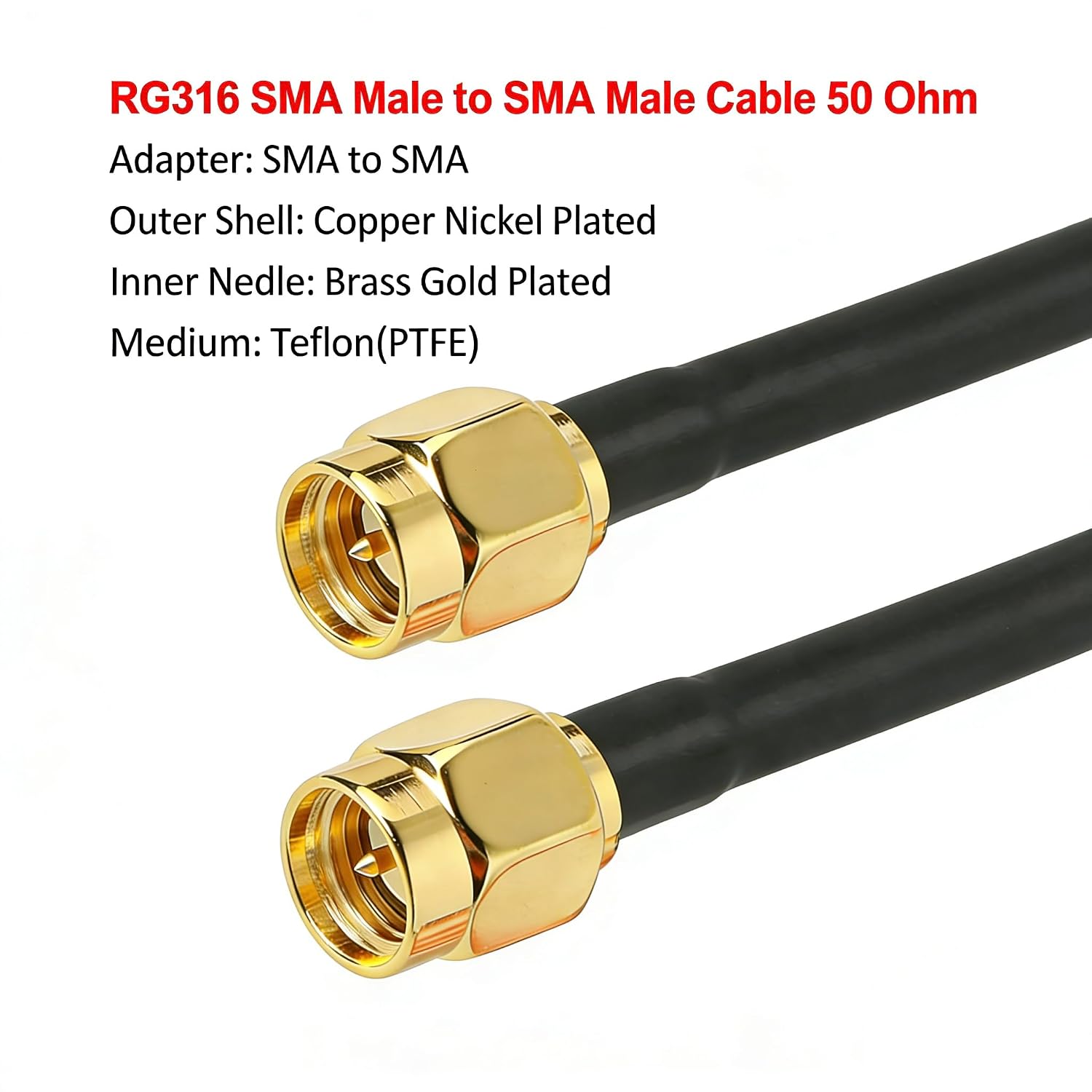 RG316 SMA Male to Male Cable 25FT, Low Loss 50 Ohm SMA Extension Cable for for WiFi Antenna, Router, SDR, FPV, GPS, Test Equipment