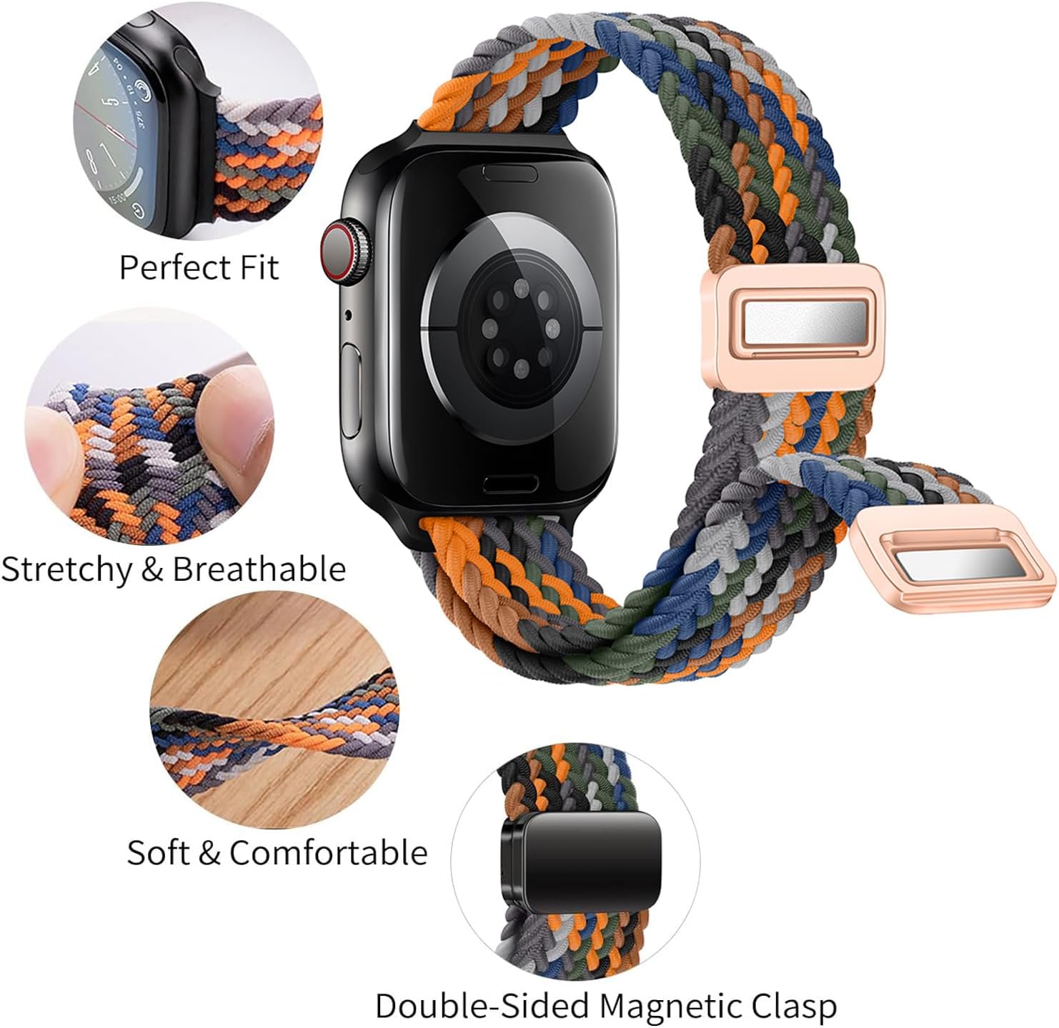 Slim Magnetic Braided Bands Compatible with Apple Watch Band 38mm 40mm 41mm 42mm 44mm 45mm 46mm 49mm,Thin Stretchy Women Soft Nylon Sport Loop Strap for iWatch Ultra Series 11 10 9 8 7 6 SE 5 4 3 2 1