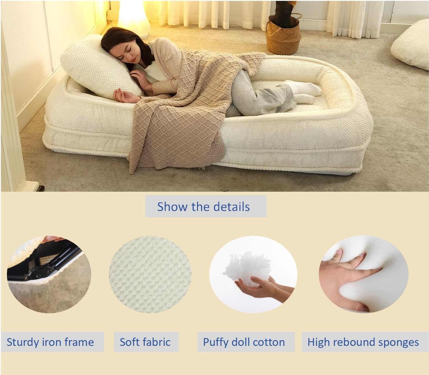 review Human Dog Bed Foldable for Adults, Adjustable Dog Bed for People with 5-Position, Large Bean Bag Dog Bed with High-Back Cotton & Elastic Sponge for Bedroom, Living Room