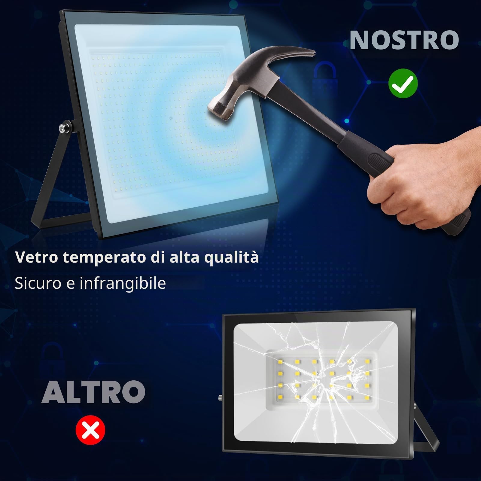 faro led esterno 500w, proiettore, illuminazione di sicurezza LED da esterno 6500K, IP66, illuminazione bianca diurna per magazzino, parco giochi, cortile e parco (500W, 6500K)