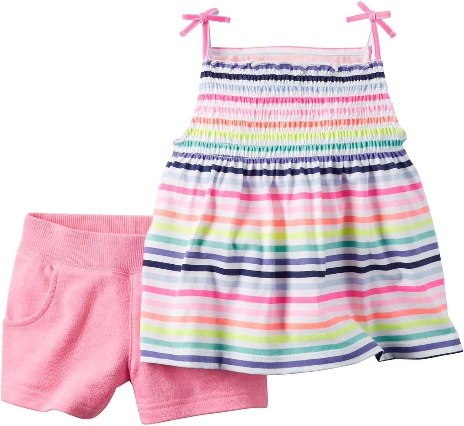 Carters Infant Girls 2pc Striped Smocked Tank Top & Shorts Outfit