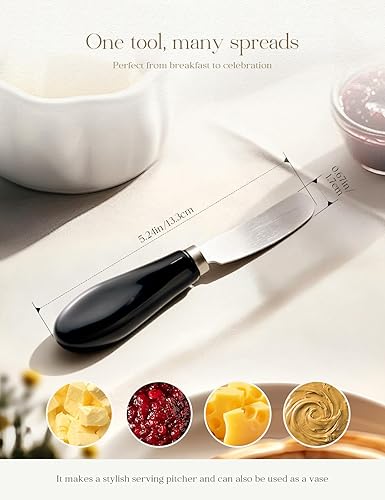 Miniatura 3 de AISBUGUR Paquete de 2 cuchillos esparcidores de mantequilla de acero inoxidable, cuchillo de mantequilla con mango de porcelana blanca, cuchillos
