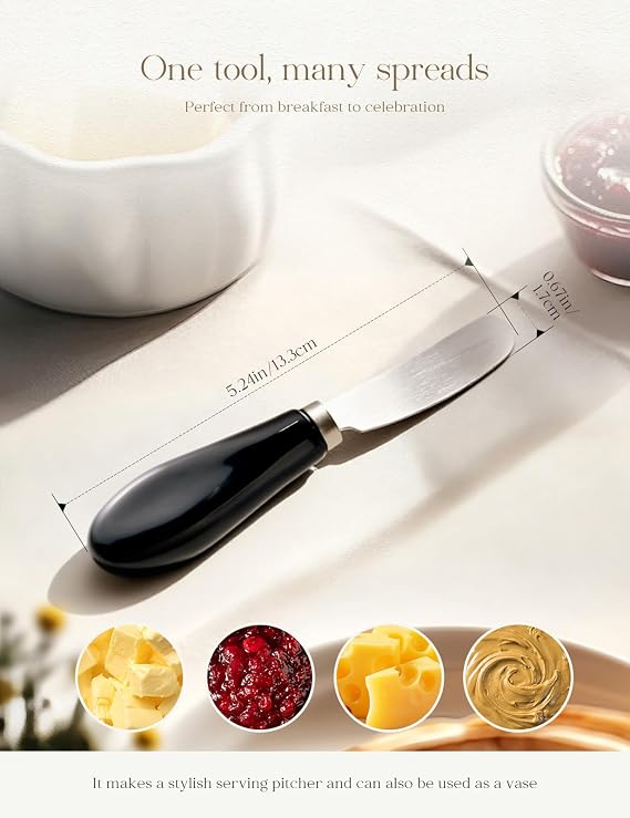 AISBUGUR 2 Pack Stainless Steel Butter Spreader Knife, Butter Knife with White Porcelain Handle, Cheese Butter Spreader Knives for Kitchen, Black