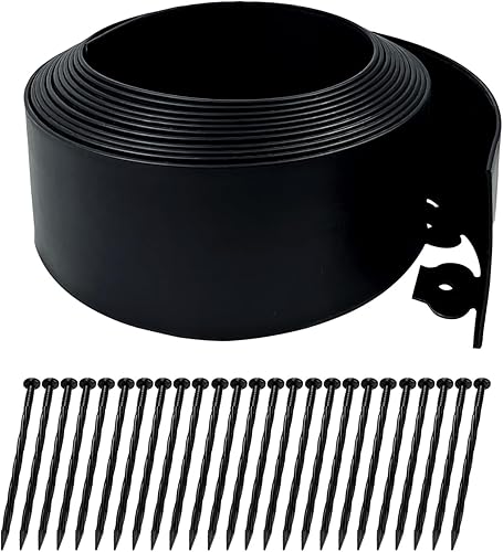 Hugeleaf - Borde de paisaje de 26 pies con 25 púas de 4.5 pulgadas de alto para jardinería, jardín, macizos de flores, césped (negro)