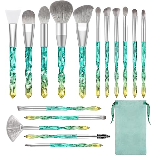 Makeup Brushes Set - BESTOPE PRO 16 Pcs Crystal handle Makeup Brush Set 1 Silicone Face Mask Brush&4 Blender Sponge&1 Brush Cleaner Premium Synthetic Foundation Powder Shadows Makeup Brushes Kit