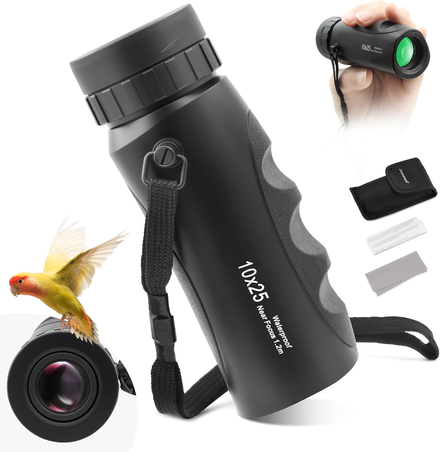 Astromania 10x25 Monocular for Adults, Compact Outdoor Accessory with Multi-Coated Optics BAK7 Prism & Twist-Up Eyecup, Waterproof & Fogproof Ideal for Bird Watching Hunting Sport and Wildlife Viewing